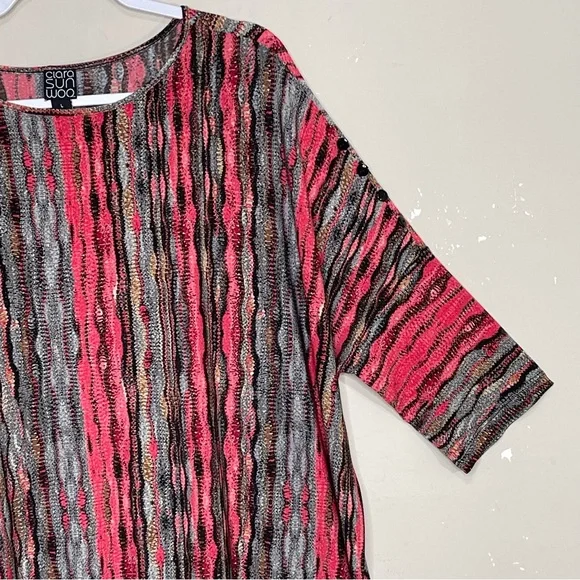 Clara Sun Woo Tunic Mixed Print Abstract Stretch Relaxed Bohemian Artsy Size L - Picture 9 of 14